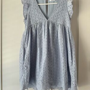 Talulah Eyelet V-neck short dress HIDDEN ROMPER with POCKETS! in pale blue! S